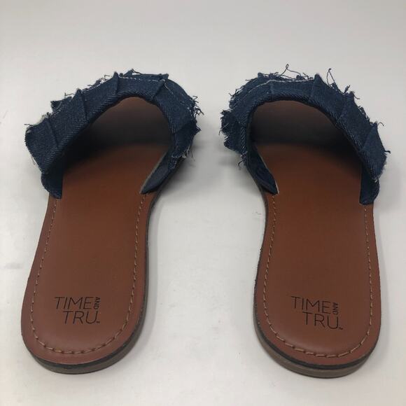 Time and Tru Ruffle Denim Slip-On Sandals Women's Size 7 Summer Beach Vacation - Picture 5 of 8